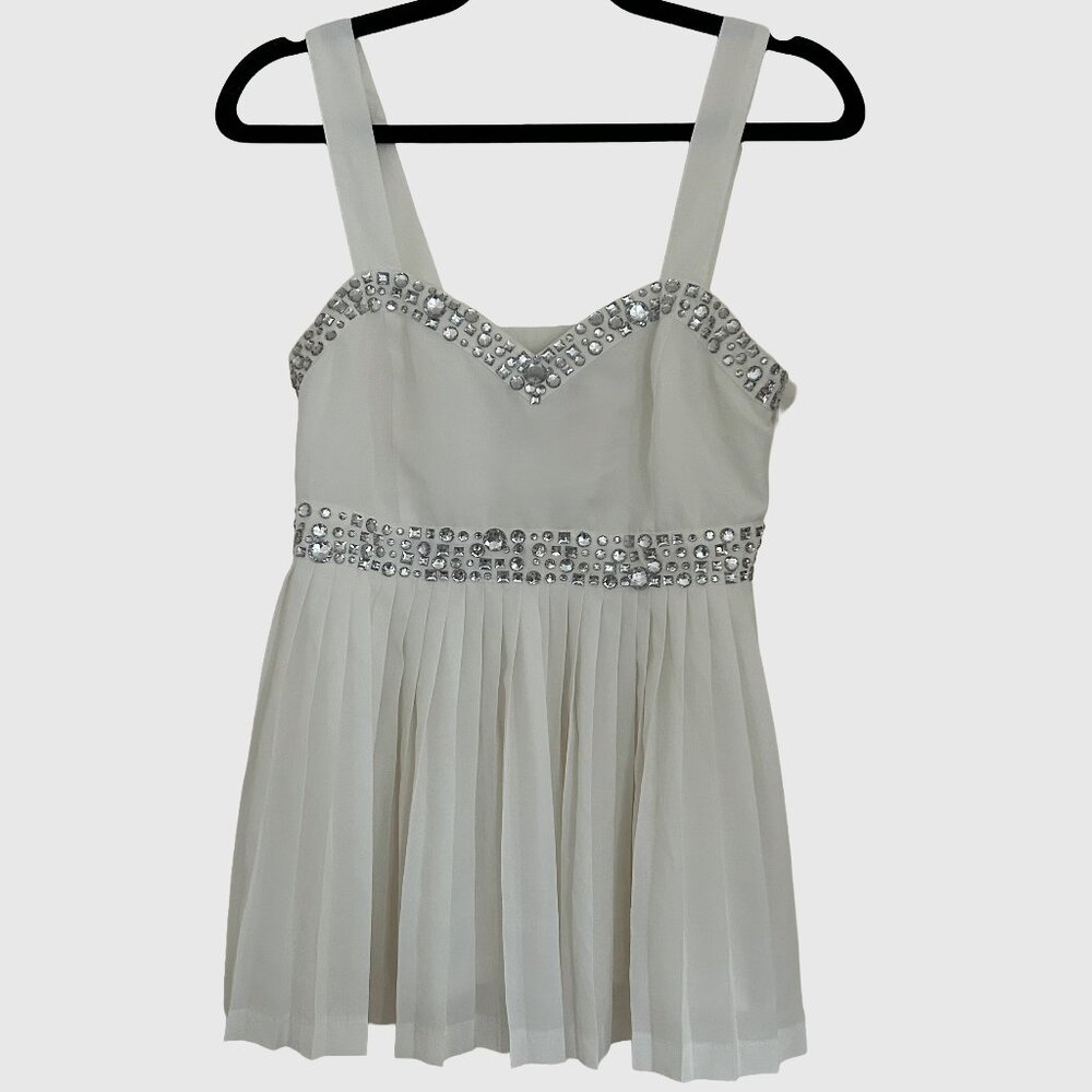 Seductions Women's Y2K Pleated Peplum Top w/ Jewel Detailing - White - US M